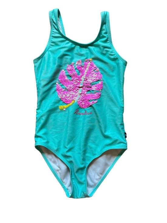 Nautica Other - Nautica Girls One Piece Swimsuit Teal Pink Sequin Palm Leaf Bathing Suit size 6